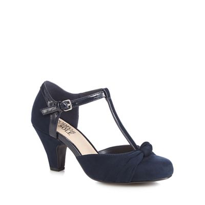 Navy knot detail wide fit high T-bar court shoes